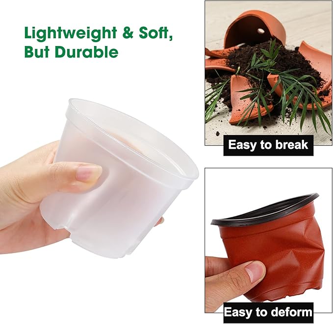 3.5 Inch Clear Nursery Pots, Transparent Plastic Plant Pots with Drain Holes, Seed Germination Starting Planter Container with 20 Plant Labels for Flowers Vegetable Seedlings 60 Pcs