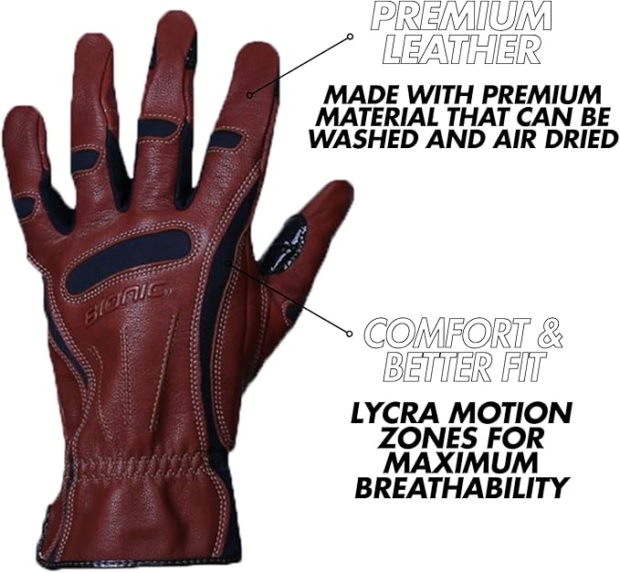 Bionic Men's Tough Pro with Natural Fit Premium Leather Work Gloves (Small)