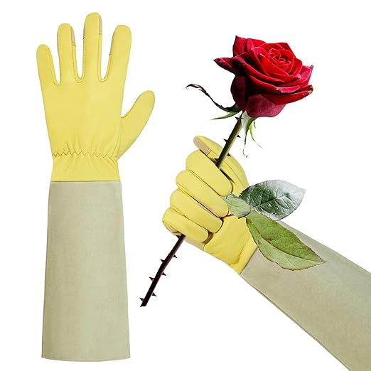 HLDD HANDLANDY Gardening Gloves for Women Long Sleeve Rose Pruning Gloves Thorn Proof Leather Garden Gloves Gardening Gifts, Golden Yellow, M