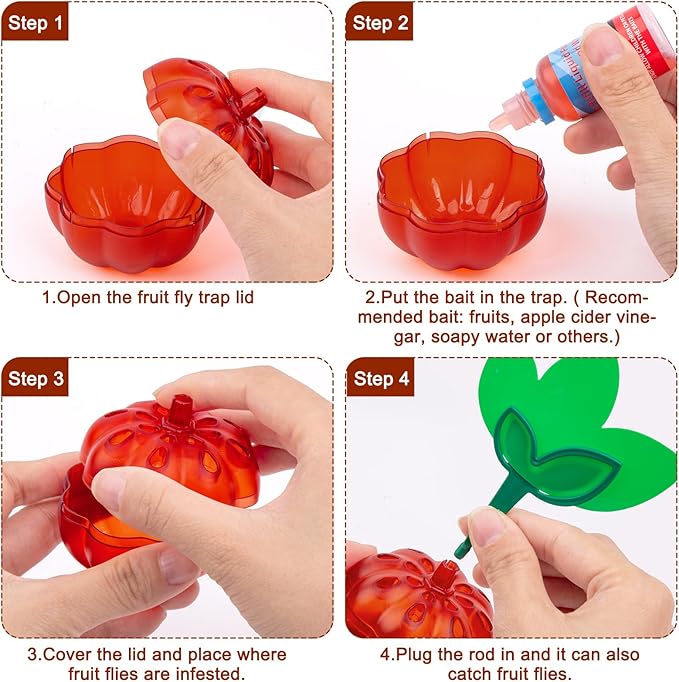 4 Pack Fruit Fly Trap for Indoor/Home, Reusable Fungus Gnat Trap Killer Catcher, Fly Traps for Bugs/Mosquitoes/Gnats, 2 Bait + 16 Sticky Pads