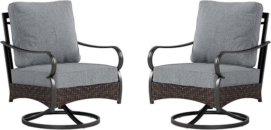 Sophia & William Extra Large Outdoor Patio Swivel Sofa Chairs Set 2 PCS Heavy-Duty Metal Porch Furniture with High Back & Deep Seating Area, 5.5" Thicken Cushions for Deck, Lawn, Outside (Grey)