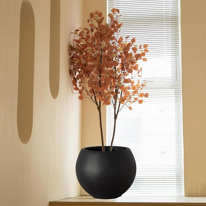 17 H x 21" Dia (15" Pot Opening) Round Fiberstone Planter with Drainage Hole, Black, Indoor/Outdoor Large Plant Pot for Home Patio Garden, Ideal for Large Plants