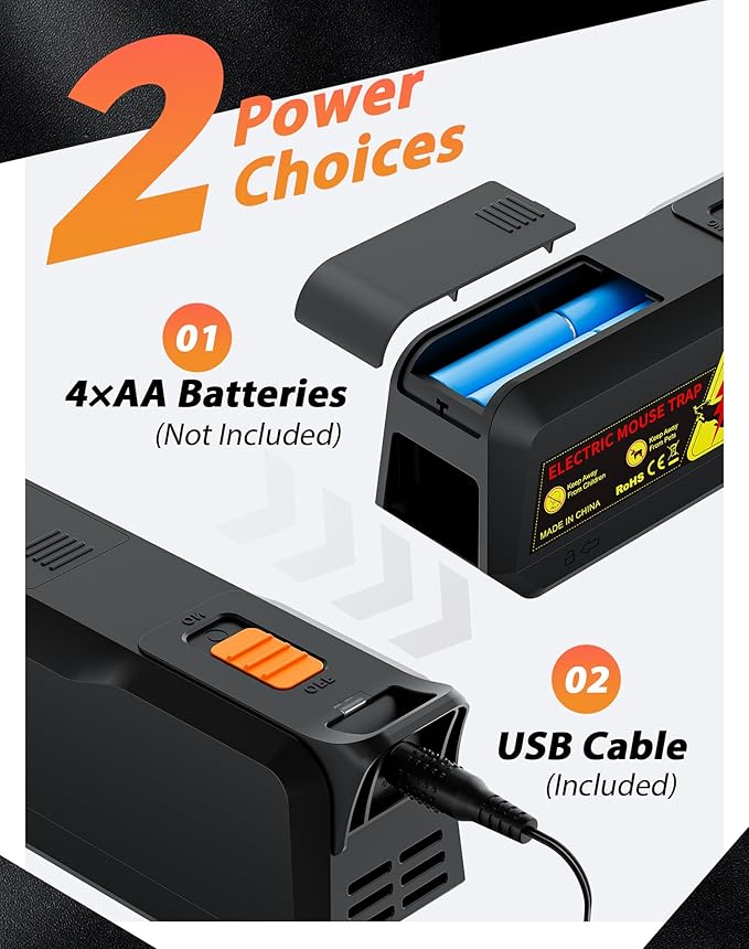 2 Pack Electric Mouse Trap Zapper with Powerful Voltage, Effective Electronic Mouse Traps Indoor for Home, No-Touch Disposal, Reusable Mice Catcher for Kitchen, Living Room, Garage and More (2, Black)