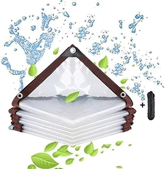 Clear Tarp Waterproof 4x8FT, Transparent Waterproof Tarp with 1 Rolls Ropes Anti Tear for Outdoors Clear Plant Covers for Covering Firewood Piles Patio Furniture Dog or Chicken Coops