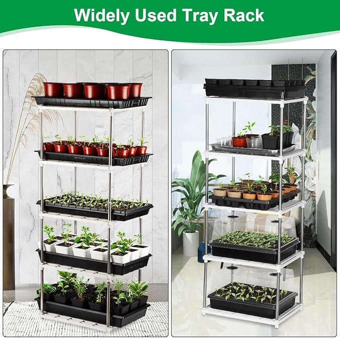 5 Layer Sprouting Tray Storage Shelf, Plant Tray Shelf Nursery Pot Tray Shelf Seeding Tray Container Shelves Indoor/Outdoor Plant Rack Holder (White)