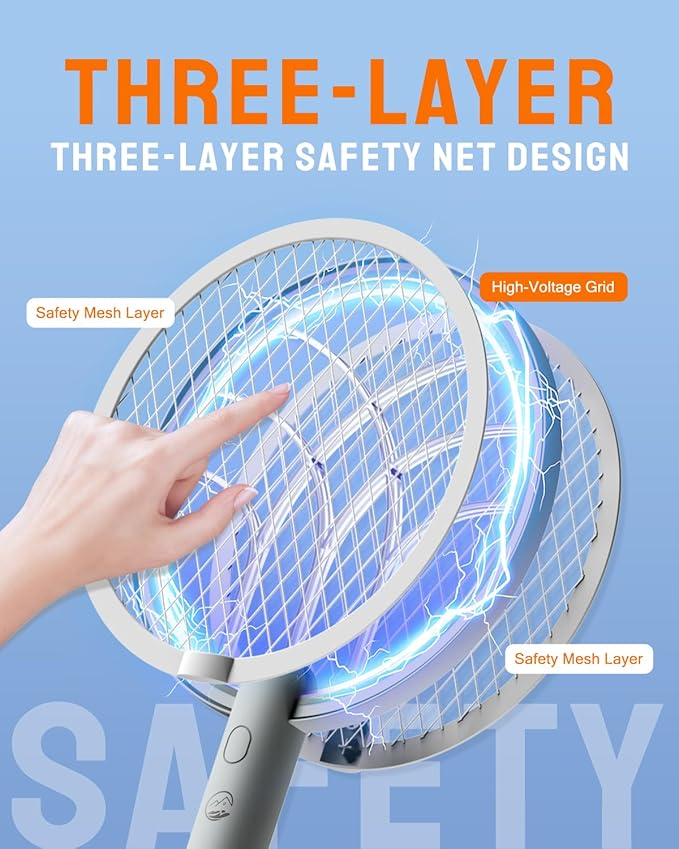Electric Fly Swatter Racket, Mosiller 2 in 1 Smart Bug Zapper & Power Take Off Generators with USB Rechargeable Base, Powerful Mosquitoes Trap Lamp & Fly Killer for Home, Bedroom (Light Grey（1 Pack）)