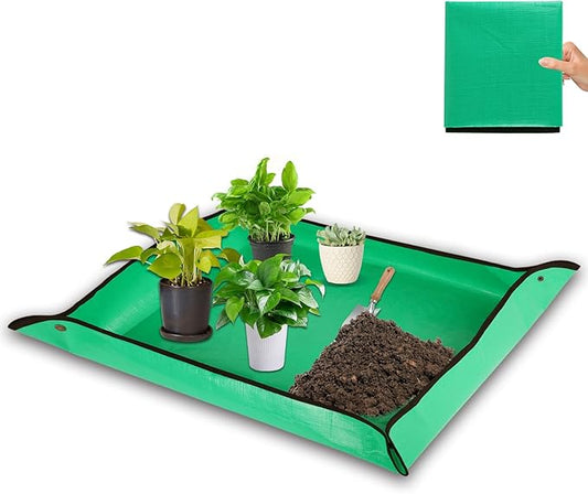 HKZ Repotting Mat for Indoor Plant - 39.5'' x 31.5'' Planting Soil Mess Control, Portable Succulent Planting Potting Tray Waterproof Gardening Bonsai Tools Transplanting Mat (Pale Green)