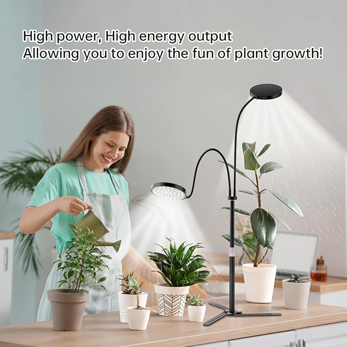 Super-Energy Tabletop LED Grow Lights 9.8"-32"Height Adjustable for Indoor Small/Medium Plants 6000K Full Spectrum with 3 Dimmable Model, Auto On Off Timing 3 9 12Hrs, 5 Brightness(Puck Black)