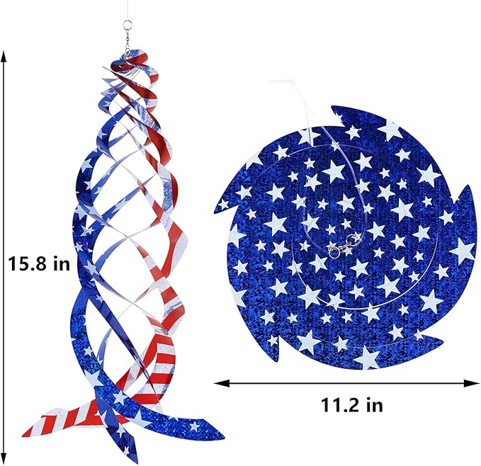 Hausse Patriotic Bird Repellent Spiral Reflectors Mylar Spinner, Hanging American Flags Reflective Bird Deterrent Device for 4th of July Independence Day, Scare Birds & Animal Away, 6 Pack