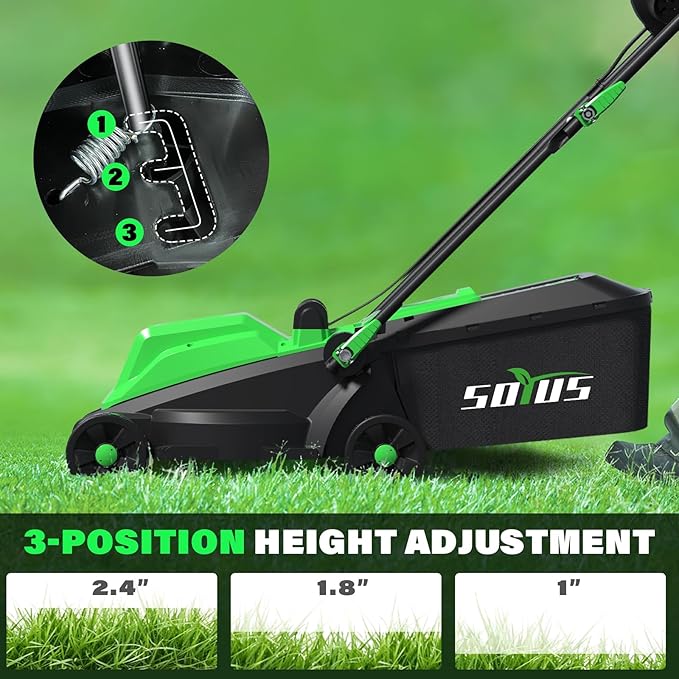 SOYUS Electric Lawn Mower Corded, 13 Inch 10-Amp Lawn Mowers with 8 Gallon Collection Bag, 3-Position Cutting Height Adjustment for Yard and Farm