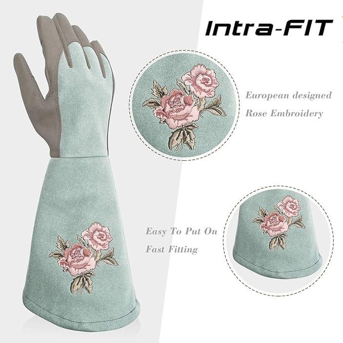 Kids Garden Gloves with Thorn Resistant, Embroidery Children Gardening Gloves with Extra Long Forearm Protection(3-5)
