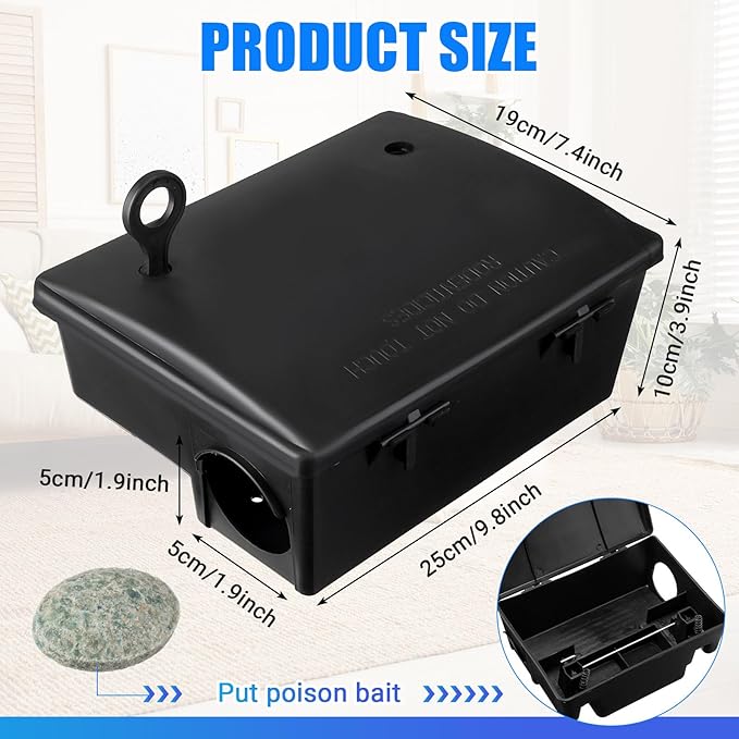 Qualirey Rat Bait Stations Large Rodent with Key Reusable Mouse Stations Mice Blocks Heavy Duty Boxes for Outdoor Rodents Mice Blocks, Bait Not Included(Black,12 Pack)