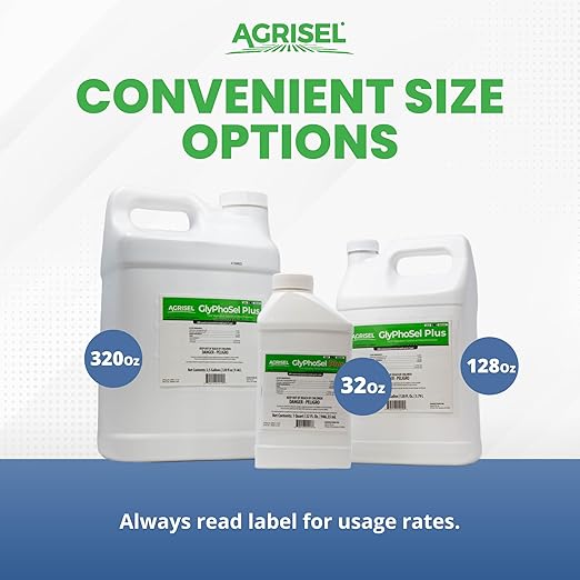 GlyPhoSel Plus Weed Killer, Post Emergent, Long-Lasting Action, Eliminates Tough Weeds from Leaf to Root, For Non-Crop Areas, Pet Safe, Includes 3-pack of Agrisel Protective Gloves, 128 Ounces