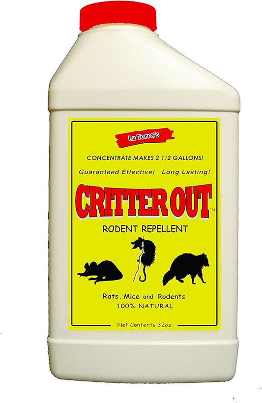 Mouse & Rat Repellent: Peppermint Oil Rodent Repellent, Get Rid of Rats, Mice & Rodents in Your Home & Outside, Protect Engine Wiring, Prevent Nesting, Stops Chewing. Critter Out 32oz Concentrate