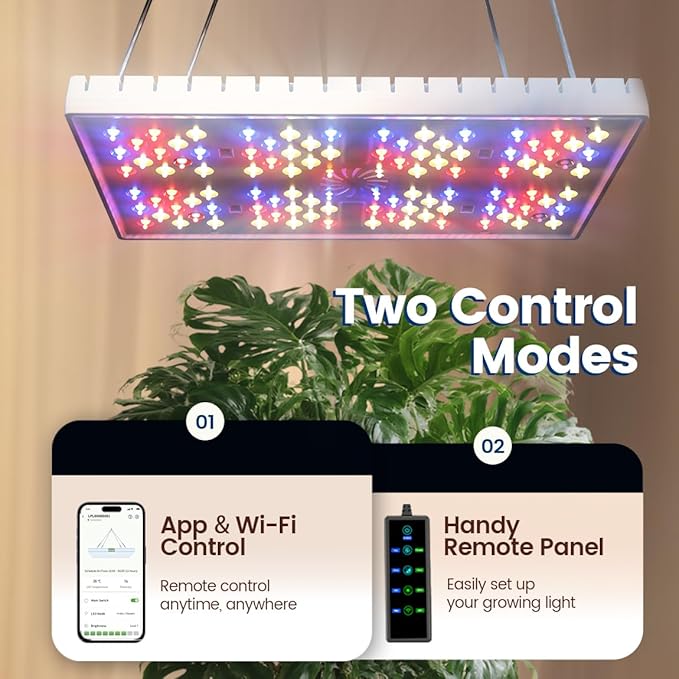 Grow Lights for Indoor Plants, [Smart APP & Expansive 2x2 Ft Coverage] Genuine 48Watt LED Full Spectrum Hanging Growing Plant Lamps, 8-Level Brightness（No Stand）