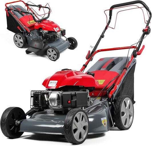 Self Propelled Gas Lawn Mower 20-Inch with 60L Grass Bag - 173cc Gas Powered Engine for Hills & Thick Grass 3-in-1 Mulch/Bag/Side-Discharge, Rear Wheel Drive for Uneven Yards