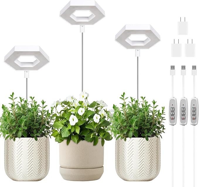FOXGARDEN Grow Light, Full Spectrum LED Plant Light for Indoor Plants, Growing Lamp with Auto On/Off Timer 4/8/12H, 4 Dimmable Brightness, Height Adjustable, Ideal for Small Plants, 3 Packs