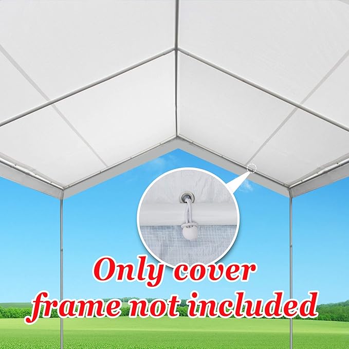 Strong Camel 10'x20' Carport Replacement Canopy Cover for Tent Top Garage Shelter Cover with Ball Bungees (Only Cover, Frame is not Includ (White, 10x20)