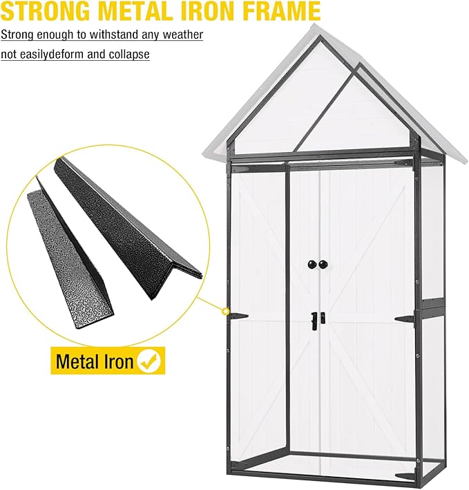 Aivituvin Storage Shed Outdoor Cabinet with All-Around Strong Metal Frame Wooden Tool House with Adjustable Shelfs and Floor,Waterproof Roof (White)