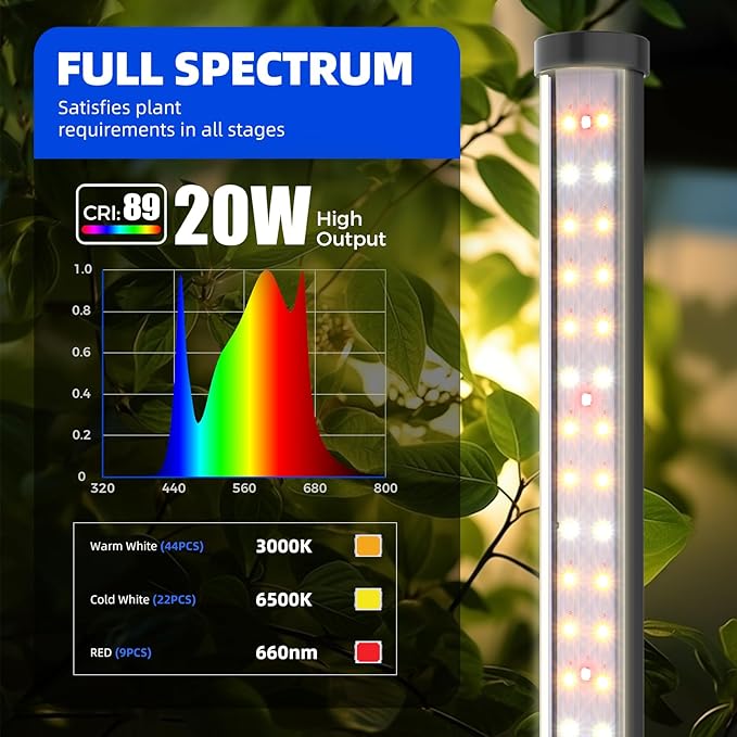 Barrina Standing Grow Light for Indoor Plants, 20W 2FT Desk LED Plant Light, Hanging and Standing, Table Top Full Spectrum Vertical Grow Lights with Stand and On/Off Switch, Ideal for Plants Growth