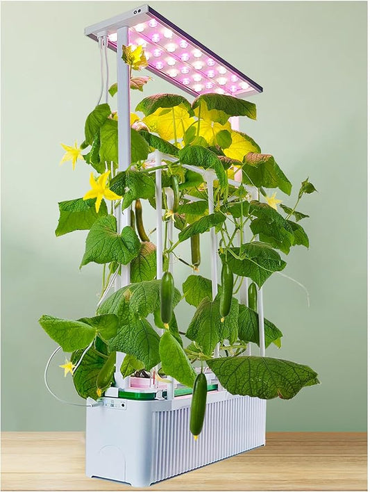 Large Hydroponics Growing System kit with Trellis,Smart Indoor Hydroponic Gardening System with LED Grow Light, Indoor Hydroponic Grow Kit for Tomato,Pepper,Cucumbers(7L,Pump)