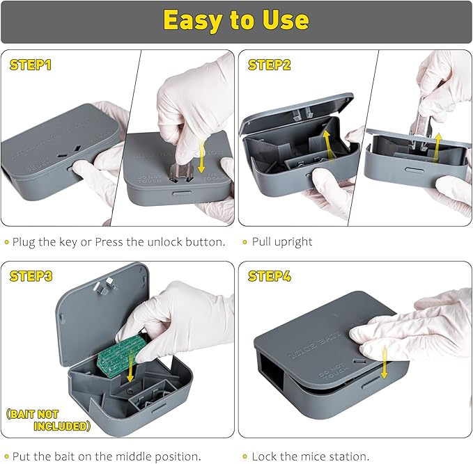 Mouse Stations with Keys 12 Pack, Keyless Design and Key Required Mouse Stations, Mice Stations, Keeps Children and Pets Safe Indoor & Outdoor, Gray