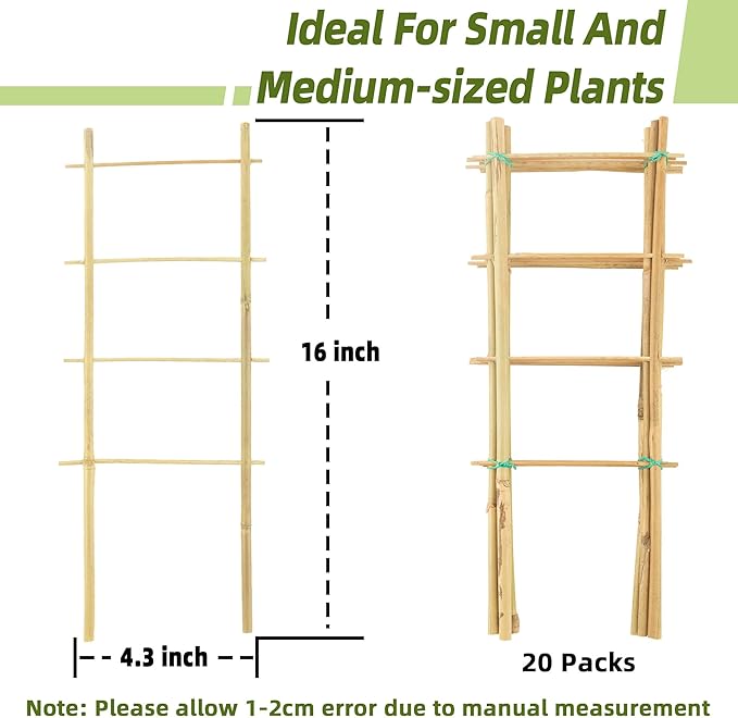 Avalution 20 Pack Bamboo Trellis for Climbing Plants Indoor, 16 Inch Garden Ladder Trellis for Potted Plants, Fan-Shaped Small Plant Support Trellis for Houseplants Ivy Hoya Vine Monstera