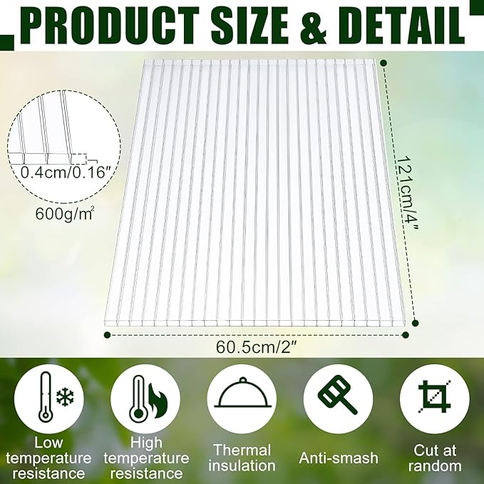 Tatuo 6 Pack 4' X 2' X 0.16'' Polycarbonate Greenhouse Panels Polycarbonate Sheets Twin-Wall Roof Panels Waterproof UV Protected Clear Corrugated Plastic Roofing for Greenhouse Replacement