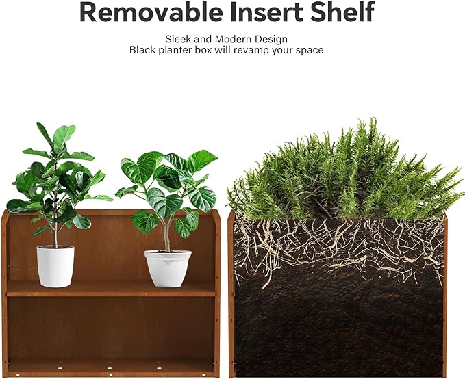 Cor Ten Steel Planters – 32x12x24H Inch Rectangular Planter Box | Weather-Resistant Design for Garden, Patio, or Porch (Rustic)