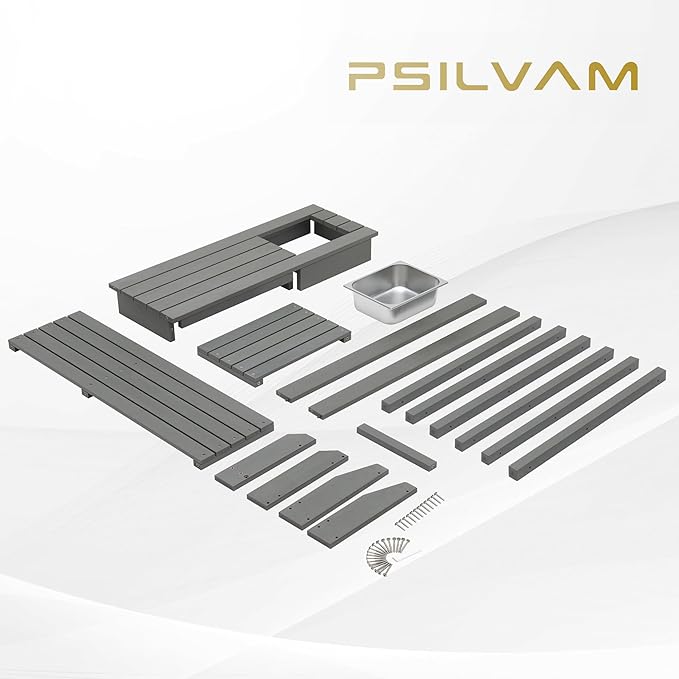 Psilvam Outdoor Potting Bench with Sink for All-Weather Gardens, HDPE Potting Benches for Outside, Planting Table for Garden, Patio and Lawn (Grey)