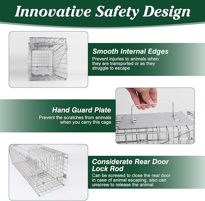 Humane Animal Trap, Foldable Medium Live Cage Traps for Cats Rabbits Racoons Beavers Groundhogs Foxes Armadillos and Other Live Animals, Easy to Catch and Release, Work for Indoor Outdoor