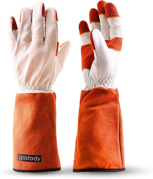 Long Sleeve Leather Gardening Gloves for Women & Men – Thornproof & Puncture Resistant Cowhide Welding Work Gloves