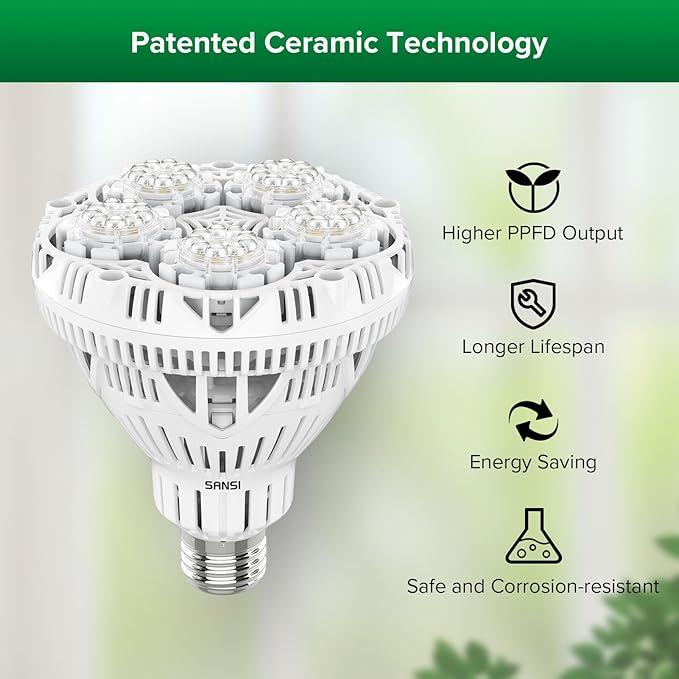 SANSI Grow Lights for Indoor Plants, 4 Dimmable Levels Br30 30W Full Spectrum Plant Lights for Indoor Growing, Tripod Stand Adjustable 30"-55" Plant Grow Light with Remote Control Auto Timer
