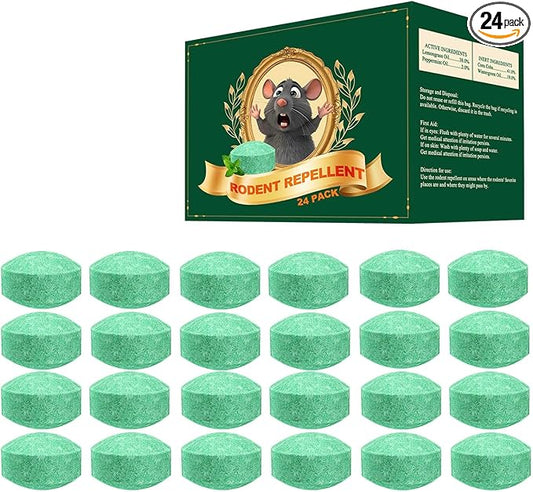 Rodent Repellent, Peppermint Oil for Mice Rats Squirrel Pests Repellent Indoor & Outdoor Use, Natural Rat Mouse Deterrent Family （24 Pack）