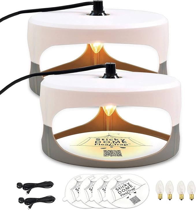 ASPECTEK Sticky Dome Flea Trap, Odorless Glue Trap with 2 Sticky Discs, Effective Bed Bug Killer and Flea and Tick Treatment, Indoor Insect Trap for Bugs, 2 Packs in White and Light Gray