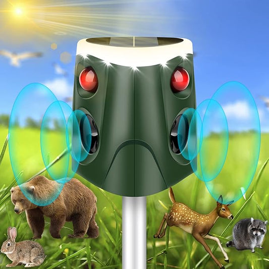 Solar Ultrasonic Animal Repeller, 360° Cat Repellent Outdoor Deer Deterrent Device with 3-Side Motion Activated Flashing Lights,Solar Powered Dog Repellent for Cat Dogs Bird Skunk Rabbit Squirrels