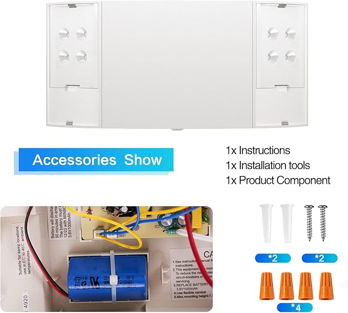 1 Pack LED Emergency Lighting with Battery Backup - Two Square Heads White Commercial Emergency Lights -UL Listed-AC 120/277V-Hardwired Emergency Exit Light Fixtures for Business.