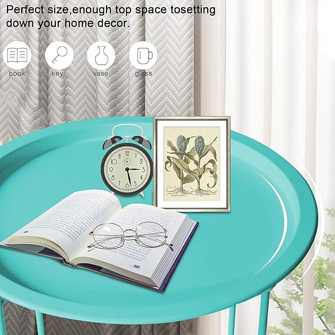 Garden 4 you End Table Set of 2, Outdoor Side Table, Small Patio Table Metal Side Table, Round Folding Side Table, for Outdoor and Living Room,Green