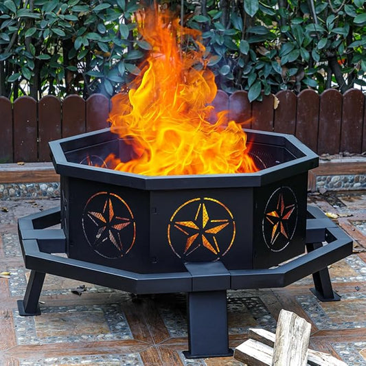 35 Inch Octagonal Fire Pit,Outdoor Fire Pit,Wood Burning Firepit for Bonfire,Firepits for Outside,Camping, Backyard, Patio,Bonfire,Garden