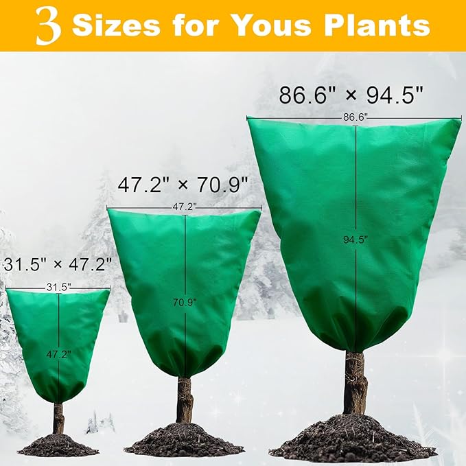 2 Packs Plant Covers for Winter Freeze Protection, 31.5" W X 47.3" H Frost Protection Covers for Outdoor Plants, 2.2 oz/yd² Tree Covers with Double Zipper Heads & Drawstring Design for Winter