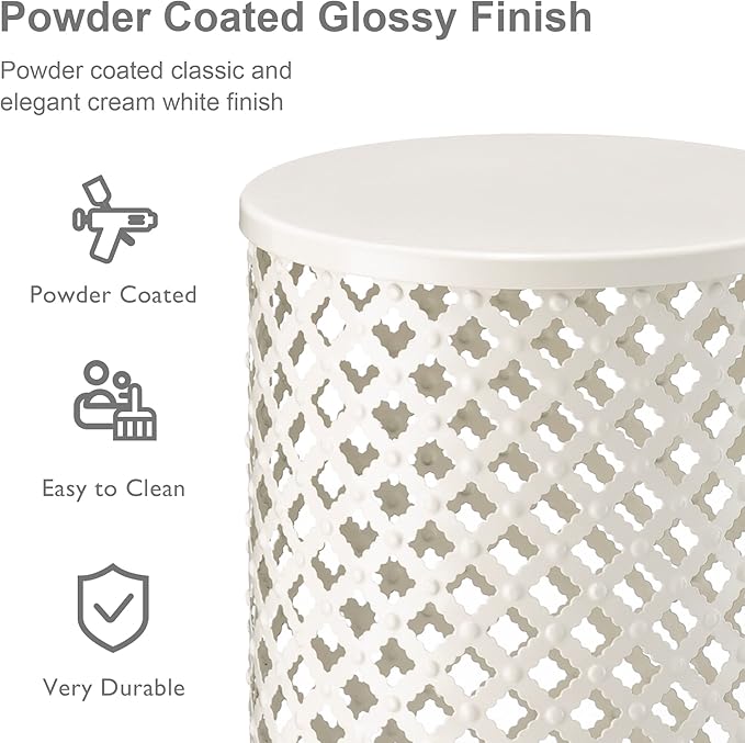 Glitzhome Outdoor Side Table Set of 2, Decorative Garden Stool for Indoor Outdoor Heavy Duty Metal Frame Accent Table Modern End Table, Glossy White