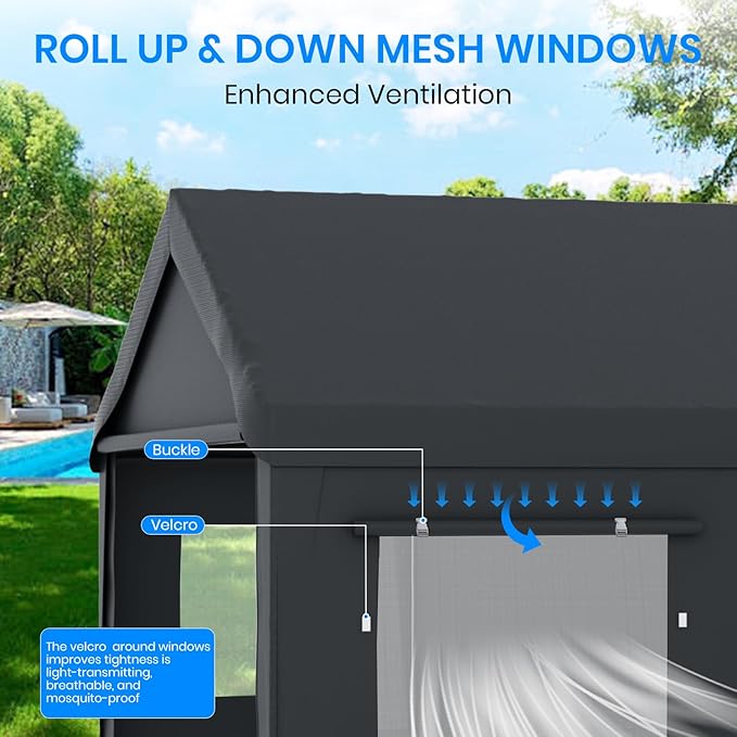 Carport 10x20 Heavy Duty Portable Garage,Carport Canopy with Roll-Up Windows & Doors,Portable Garages and Shelters with Removable Sidewalls,Car Tent Garage with All-Season Tarp for Truck Tractor Bike
