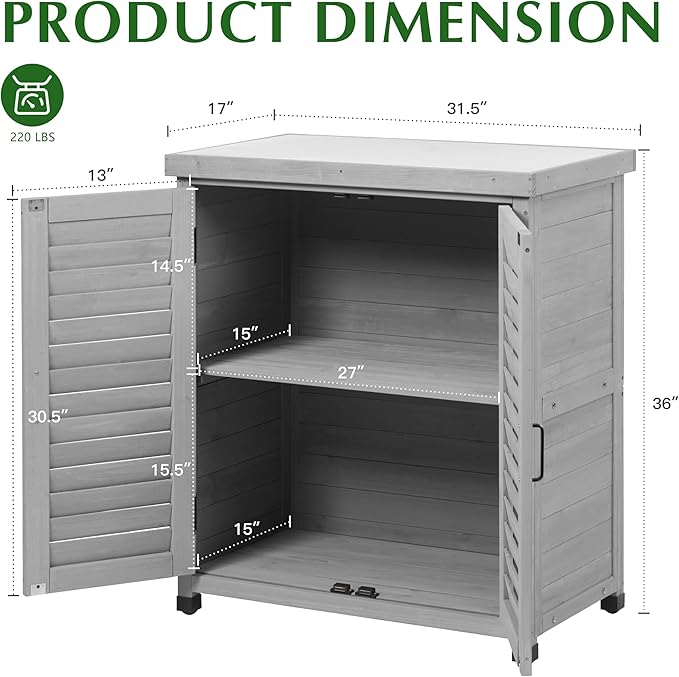 Outdoor Storage Cabinet & Potting Bench Table with Metal Top (Accent Grey, 36x31x17in)
