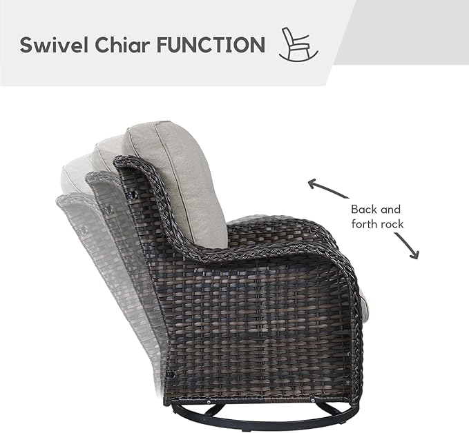 4 Pieces Patio Furniture Set with Fire Pit 50,000 BTU,Outdoor Swivel Rocker Chairs Set of 2 with PE Rattan Side Table,Wicker Outdoor Conversation Set with Rocking Chairs