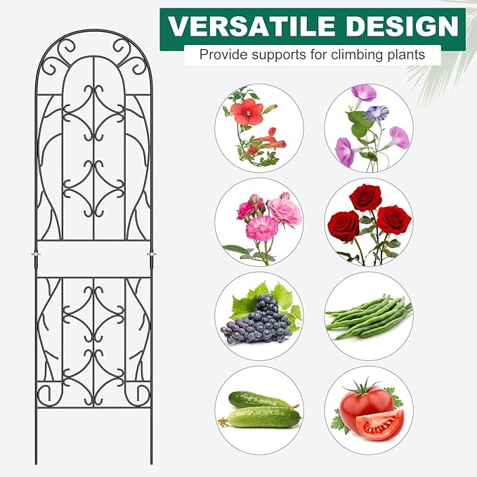 4 Pack Metal Garden Trellis for Climbing Plants, Black Metal Garden Trellis for Vines Plant Rose Vegetable Support,Large Decorative Outdoor Trellis