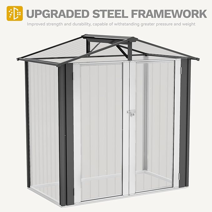 DWVO 6x4ft Metal Outdoor Storage Shed, Lockable Tool Storage Sheds, Oversized Steel Garden Sheds with Sloped Roof for Backyard, Patio, Garage, Lawn, Dark Gray