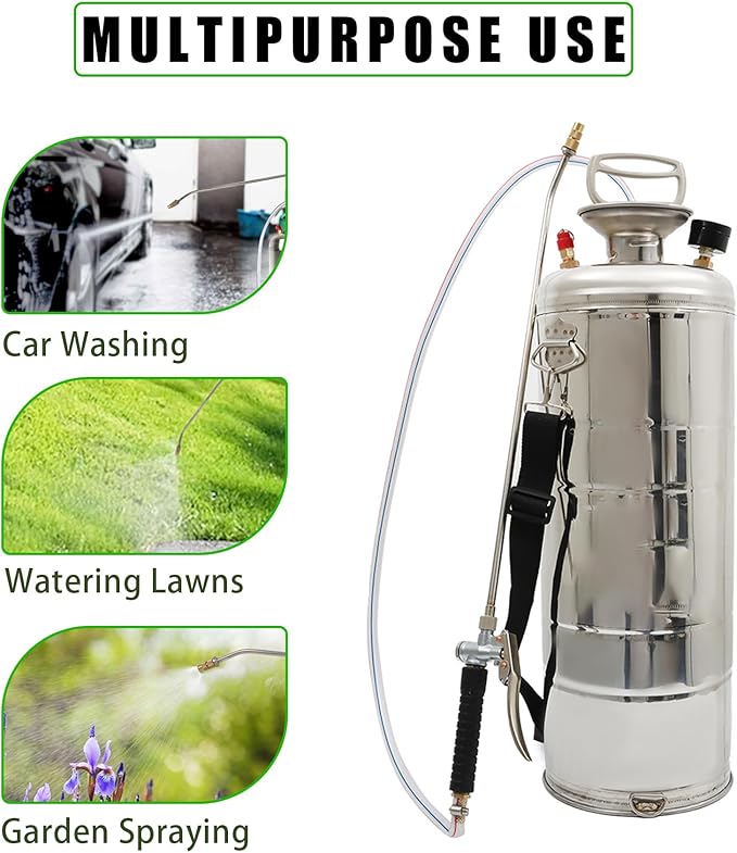 1.5 Gallon Stainless Steel Sprayer Hand Pump Sprayer with Pressure Gauge Safety Valve Adjustable Nozzle for Gardening Lawn and Cleaning