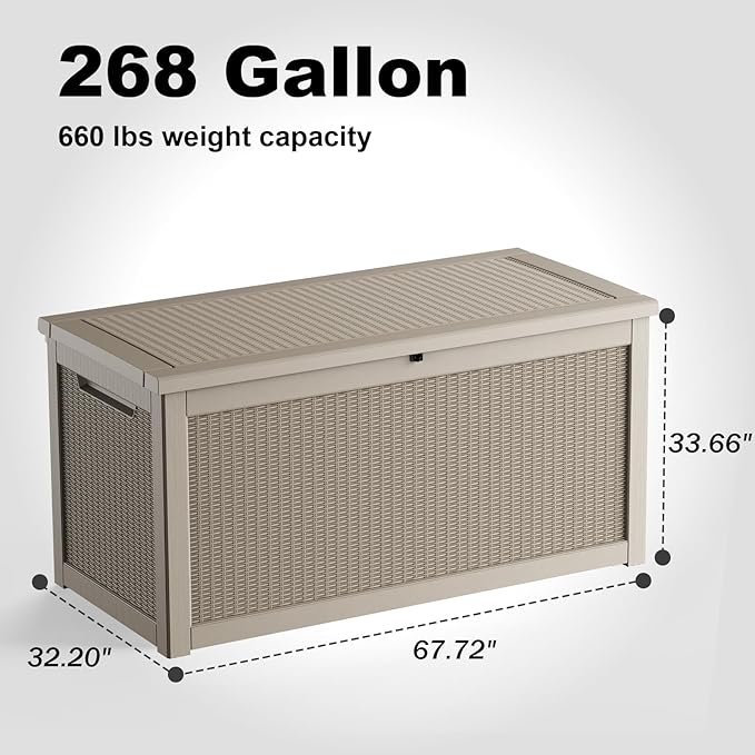 ROJIK Outdoor Storage Housing Deck Box,Waterproof Patio Furniture, Garden Tools, Cushions, Pool Accessories Storage Bench with Lockable Lid and Side Handles (Grey,280 Gallon)