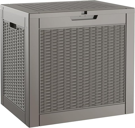 NUNU LAB 32 Gallon Resin Deck Box,Outdoor Indoor Waterproof Storage Box for Patio Cushions, Garden Tools, Pool Accessories,Backyard Storage Bin,Grey