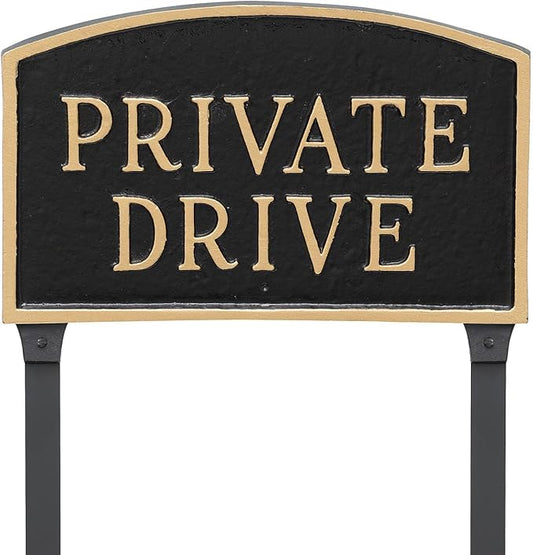 Montague Metal Products SP-12L-BG-LS Large Black and Gold Private Drive Arch Statement Plaque with 2 23-Inch Lawn Stakes